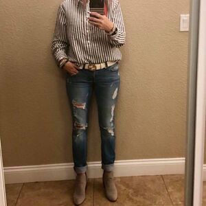 Rachel Hollis Ltd. Woven Henley Shirt Gray Stripe